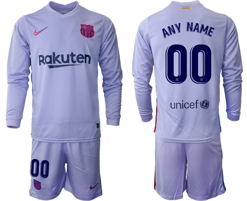 Men 2021-2022 Club Barcelona Second away purple Long Sleeve customized Soccer Jersey->customized soccer jersey->Custom Jersey